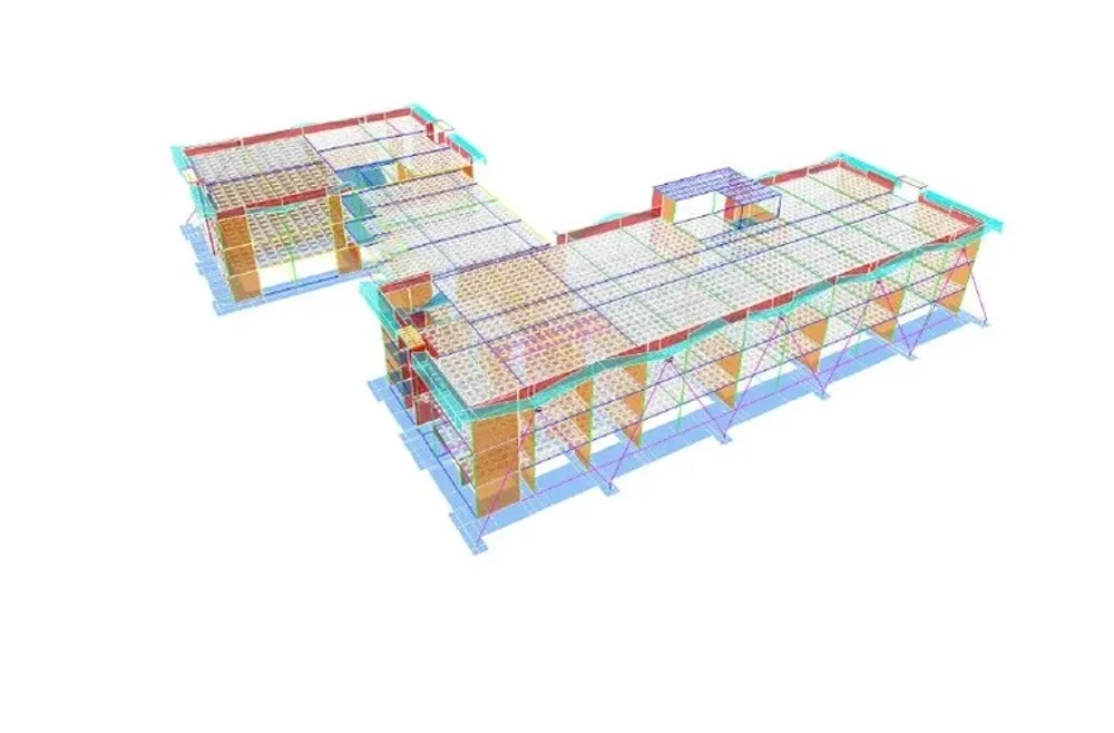 Modelo estructural tridimensional de una edificación, usado en la memoria de cálculo